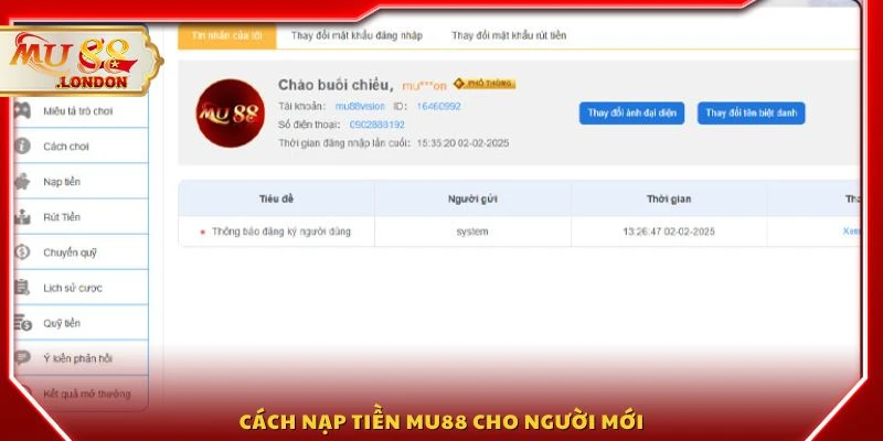 Cách nạp tiền MU88 cho người mới